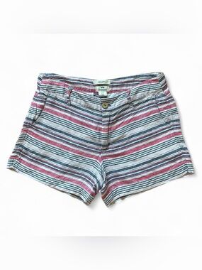 BRITISH KHAKI Linen Striped Shorts w. Pockets | 6 | Blue, Pink, White